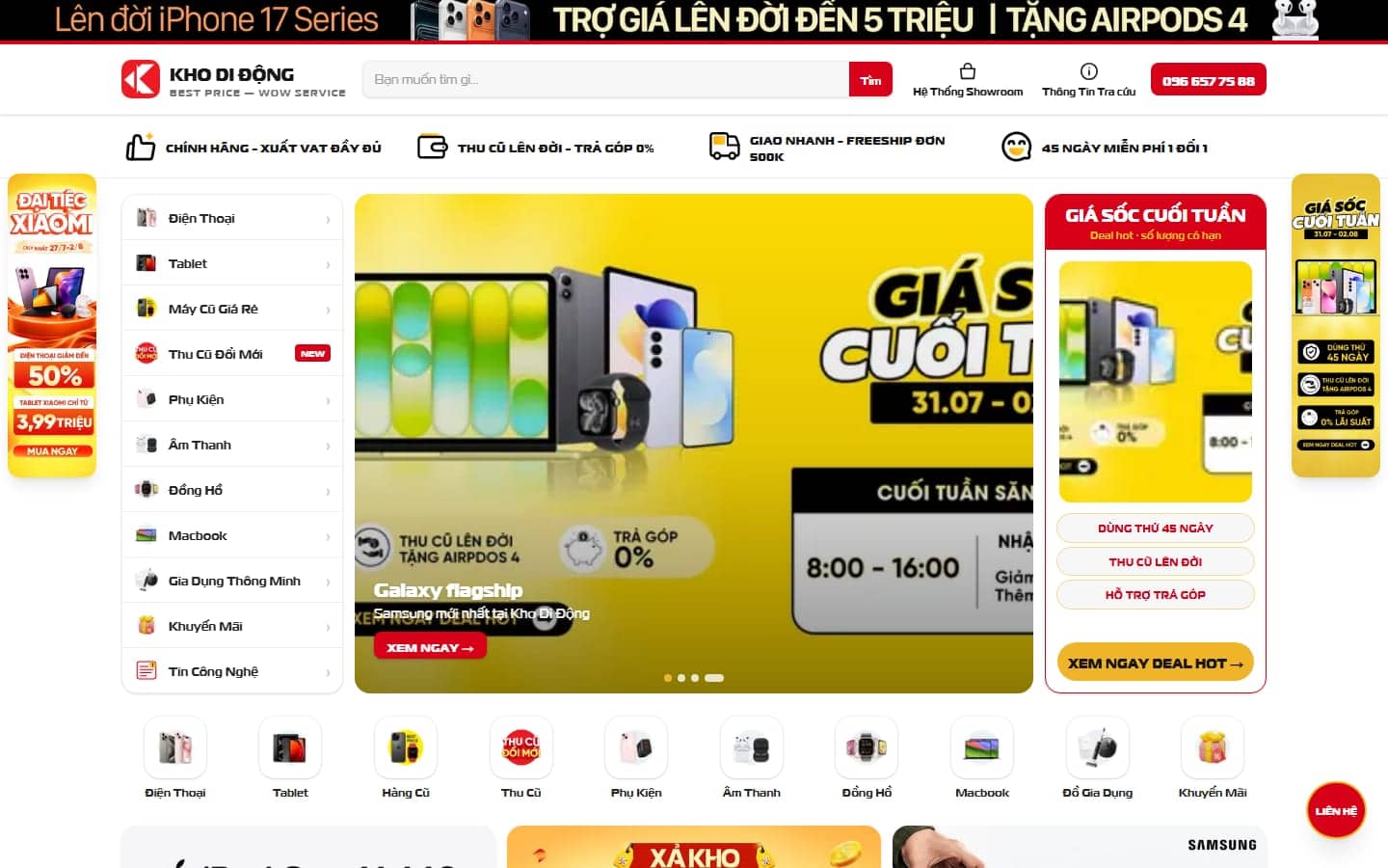 Trang chủ website thương mại điện tử Kho Di Động